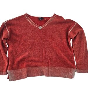 Pure Amici Red 100% Cashmere V-Neck Sweater Exposed Seams Womens Medium